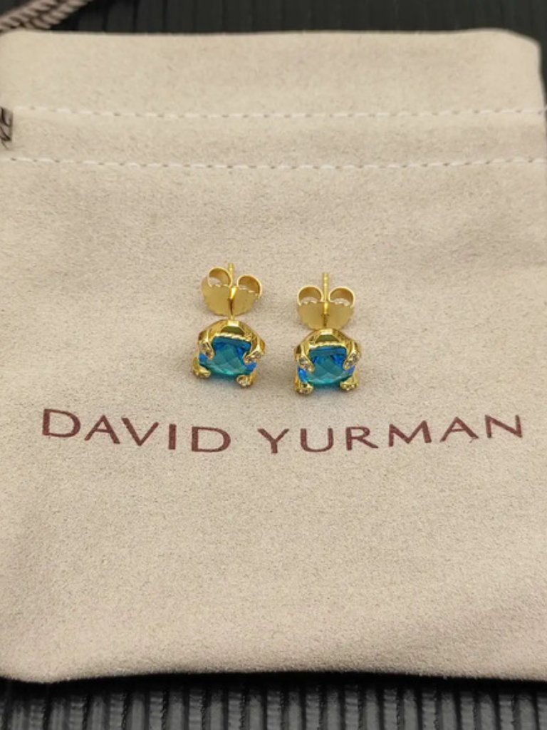 David Yurman Gold-Plated Blue Diamond Four-Prong Earrings